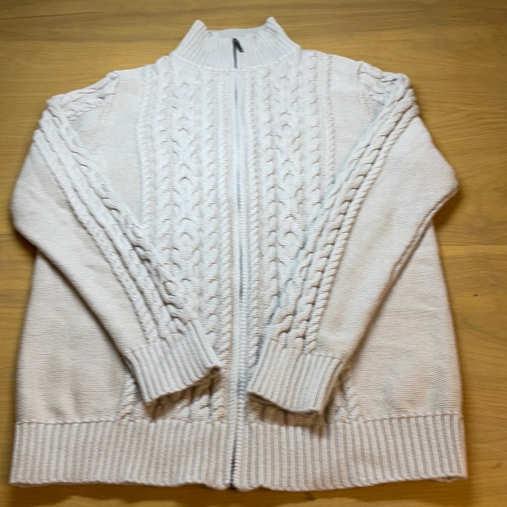 L.L. Bean Beige Cotton Zip Up Sweater L